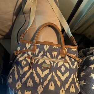 Stylish Tan and Blue Patterned Women's Bag